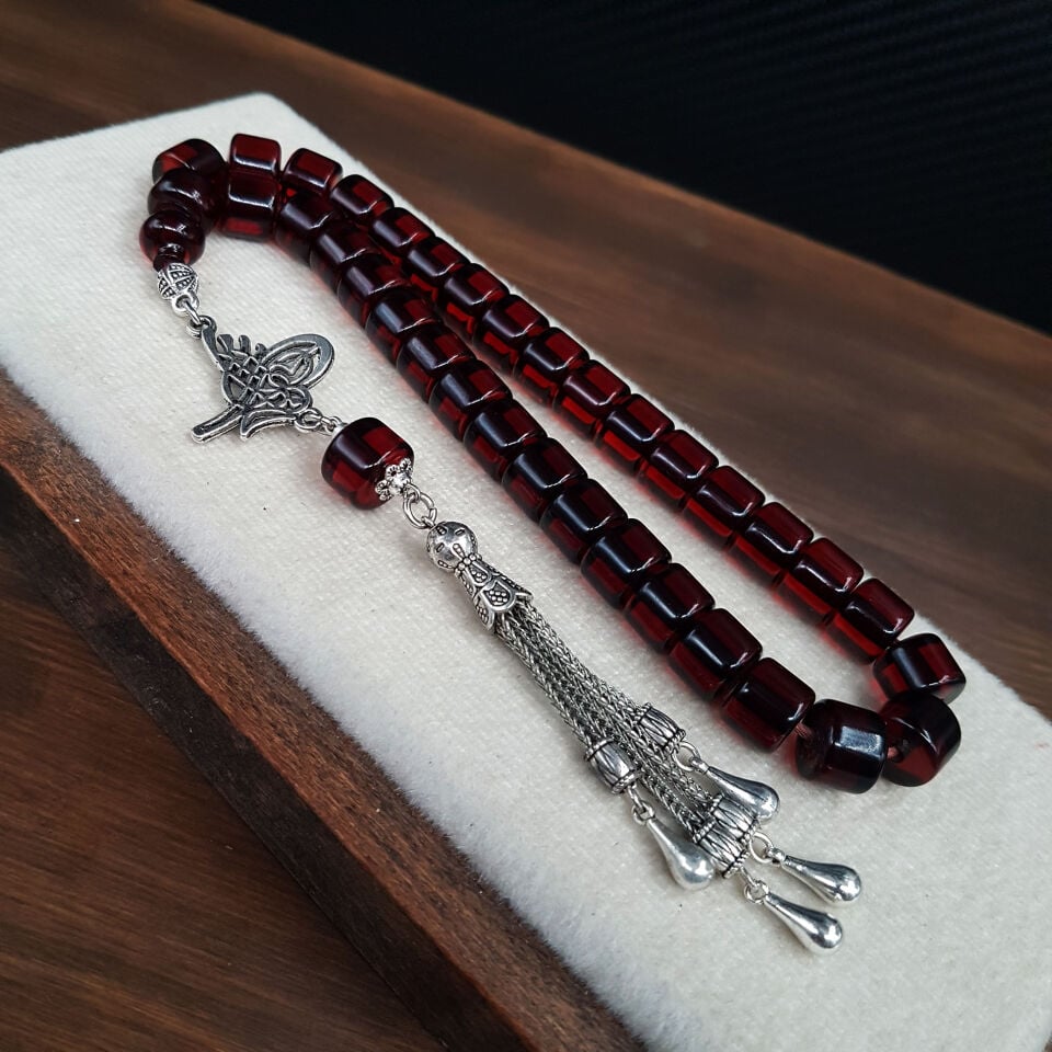 Osmanlı Tuğralı Teker Sıkma Kehribar Tesbih