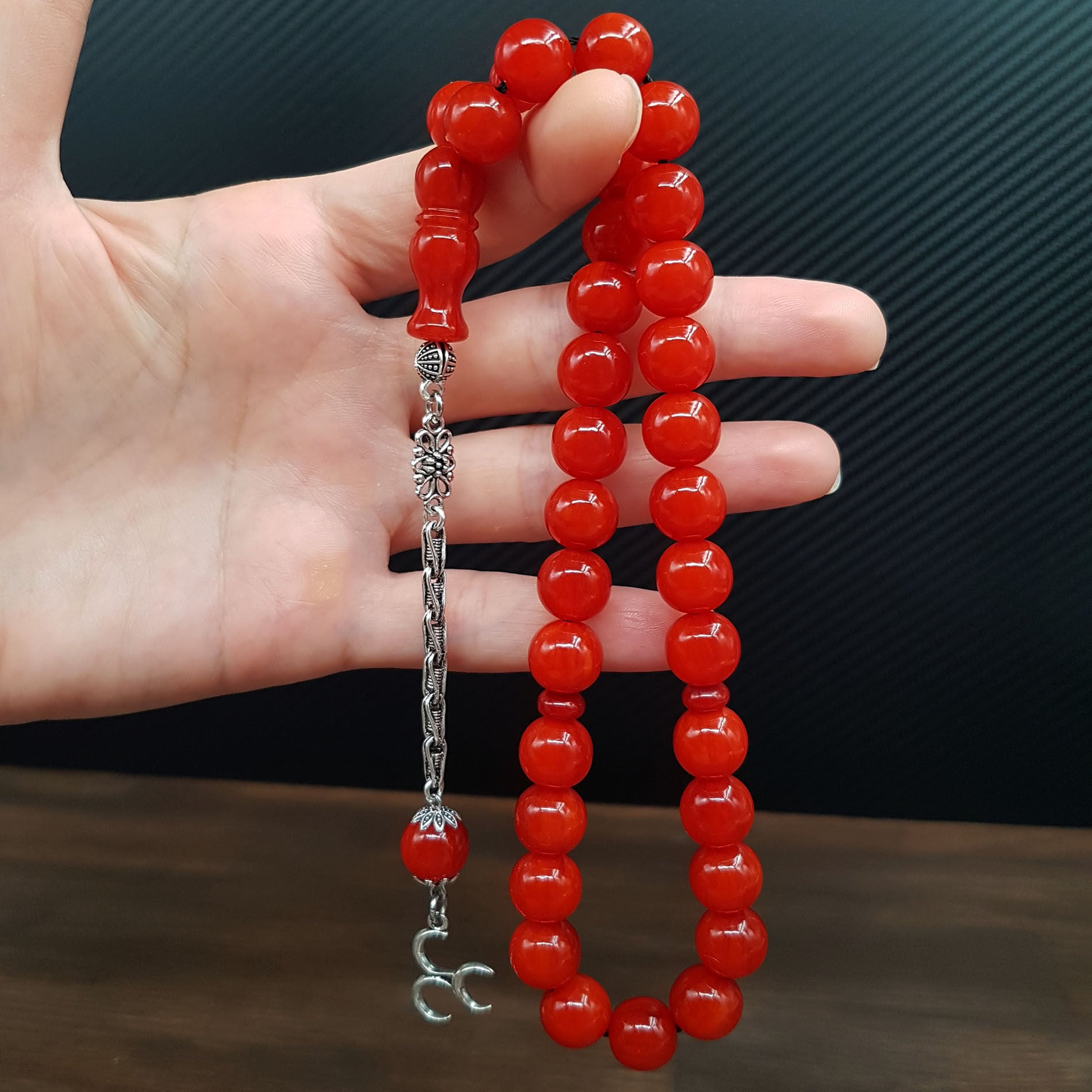 Turuncu Havşa Delim Sıkma Kehribar Tesbih