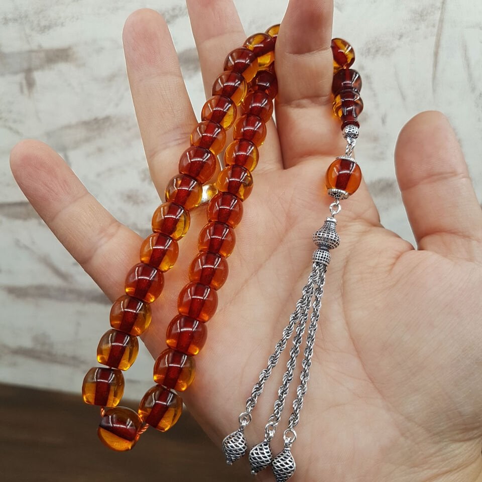 Osmanlı Torunu Fıçı Kesim Ateş Kehribar Tesbih