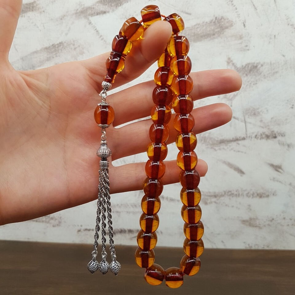 Osmanlı Torunu Fıçı Kesim Ateş Kehribar Tesbih