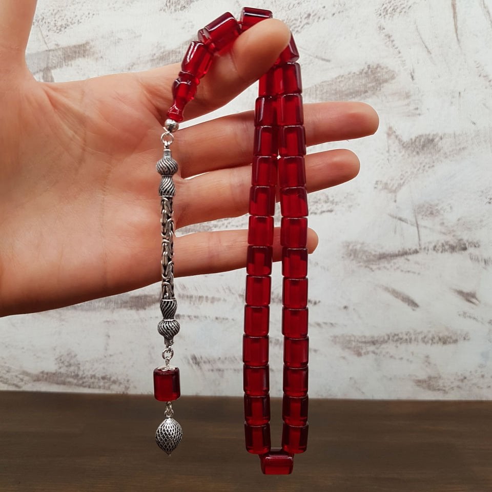 Gümüş Püskül Kırmızı Oval Kesme Ateş Kehribar