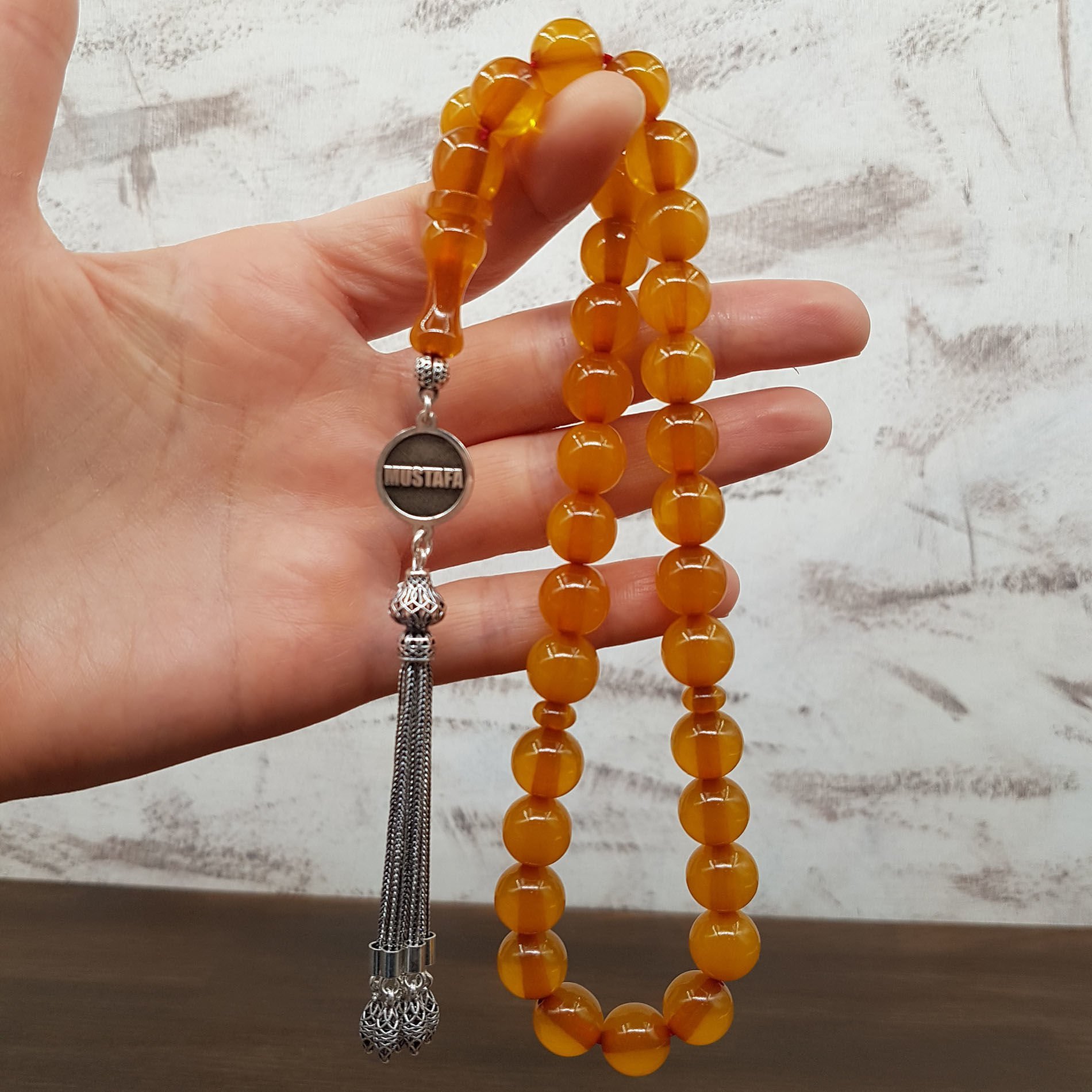 Gümüş Püskül Kişiye Özel Küre Sıkma Kehribar