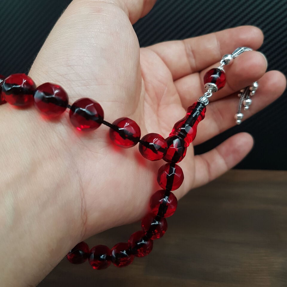 Gümüş Püskül Faseta Kesim Maskot Ateş Kehribar Tesbih