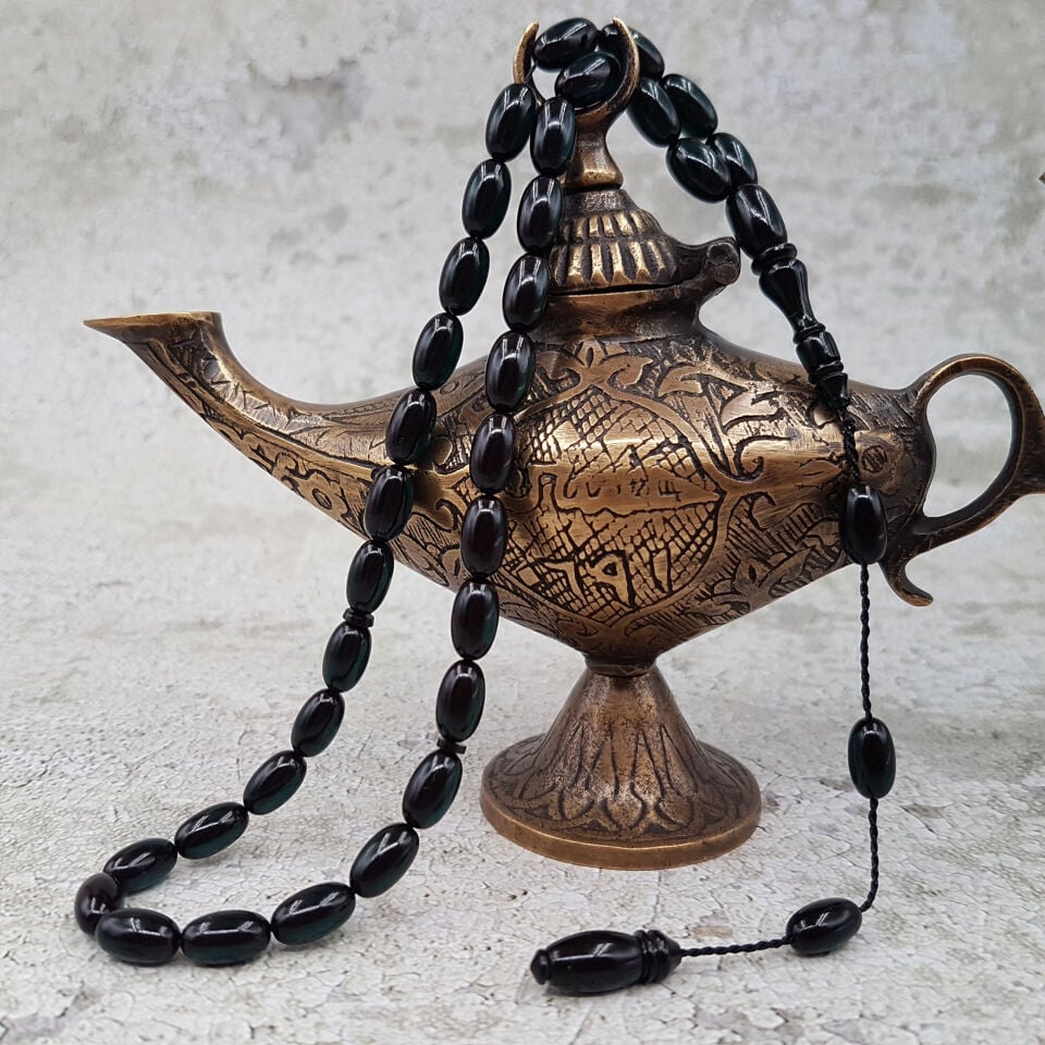 Koyu Yeşil Yansıma Ateş Kehribar Tesbih