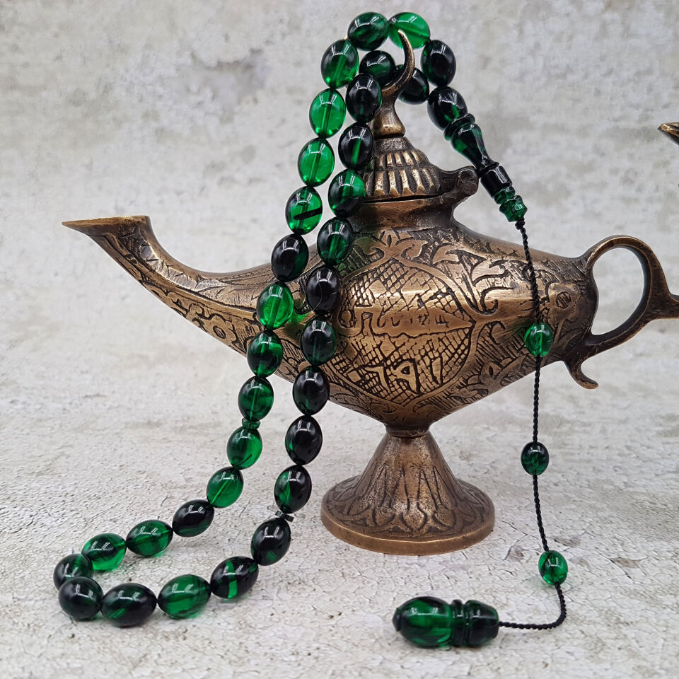 Yeşil Siyah Beyzi Ateş Kehribar Tesbih