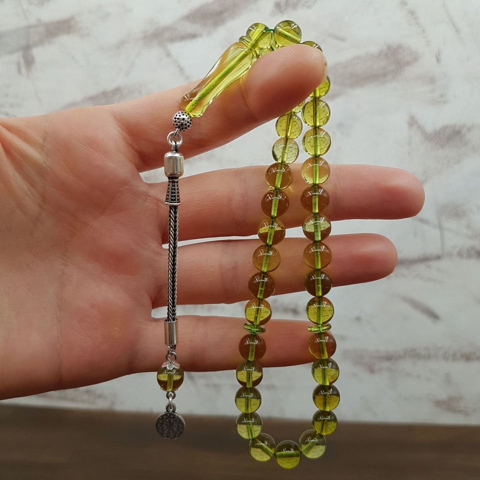 Bilek Boy Yeşil Küre Damla Kehribar Tesbih