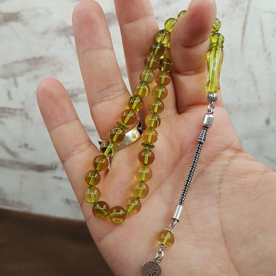 Bilek Boy Yeşil Küre Damla Kehribar Tesbih
