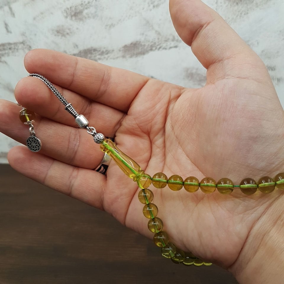 Bilek Boy Yeşil Küre Damla Kehribar Tesbih