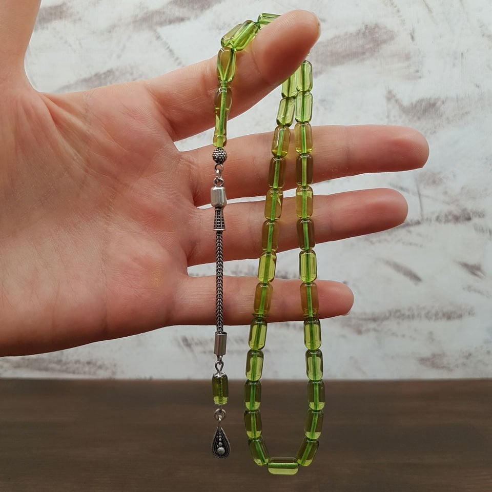 Yeşil İnce Kapsül Damla Kehribar Tesbih