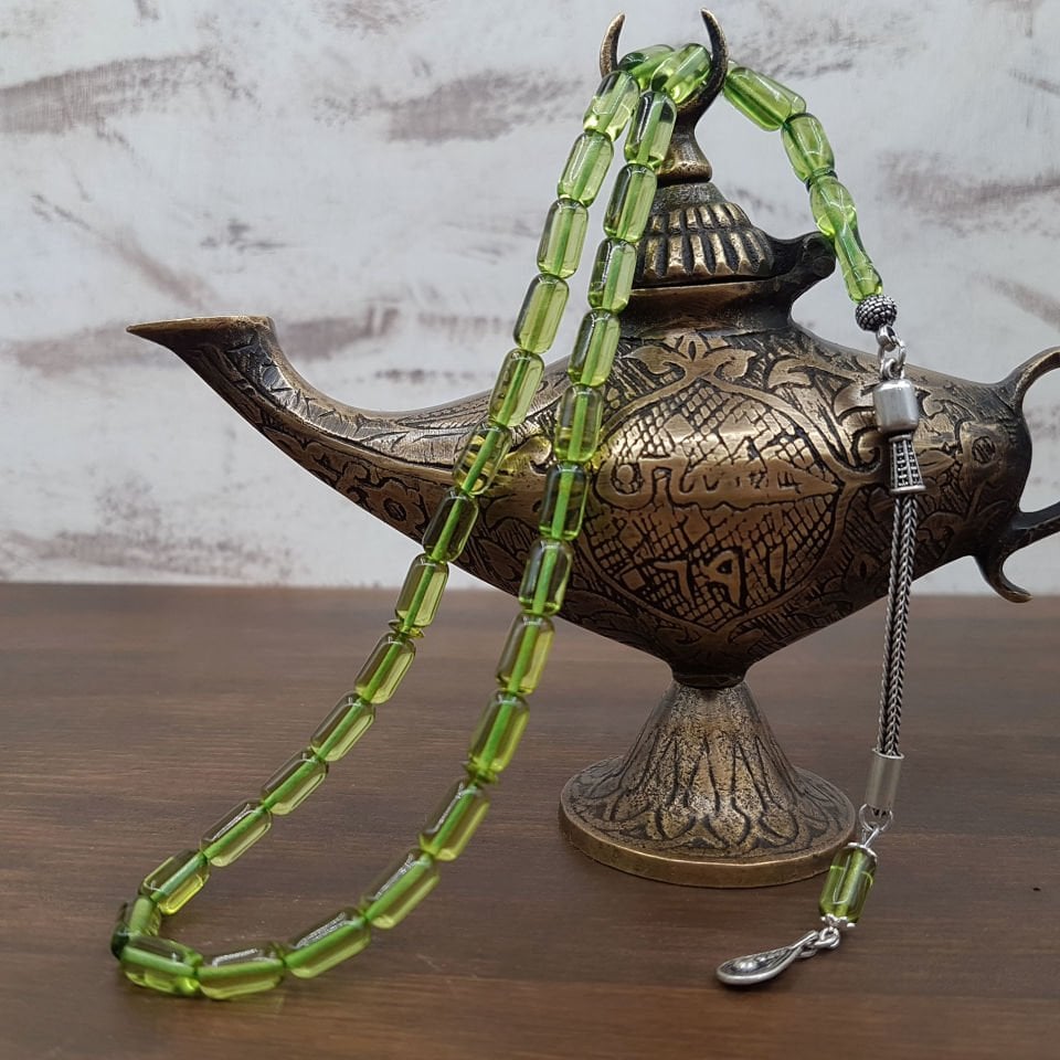 Yeşil İnce Kapsül Damla Kehribar Tesbih