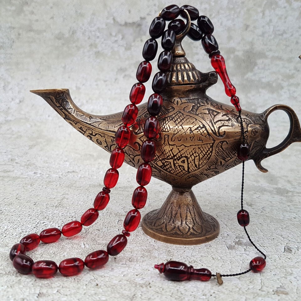 Kırmızı Siyah Badem Kesim Ateş Kehribar Tesbih