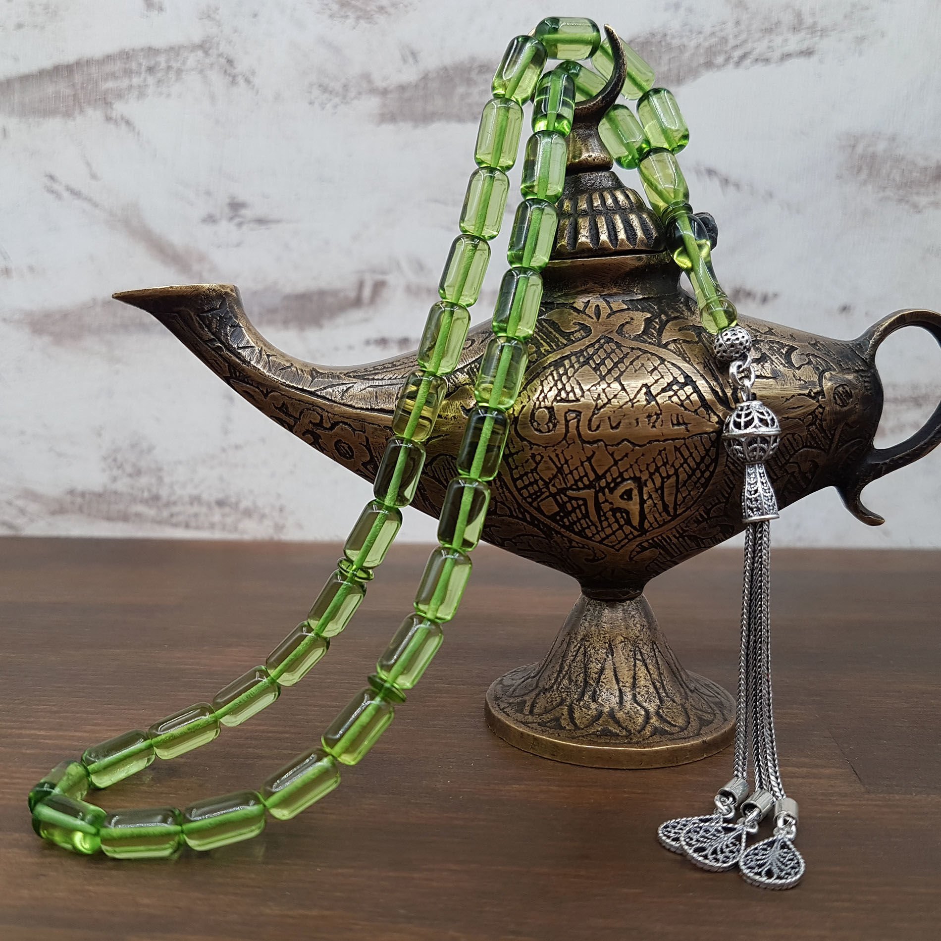 Yeşil Kapsül Damla Kehribar Tesbih