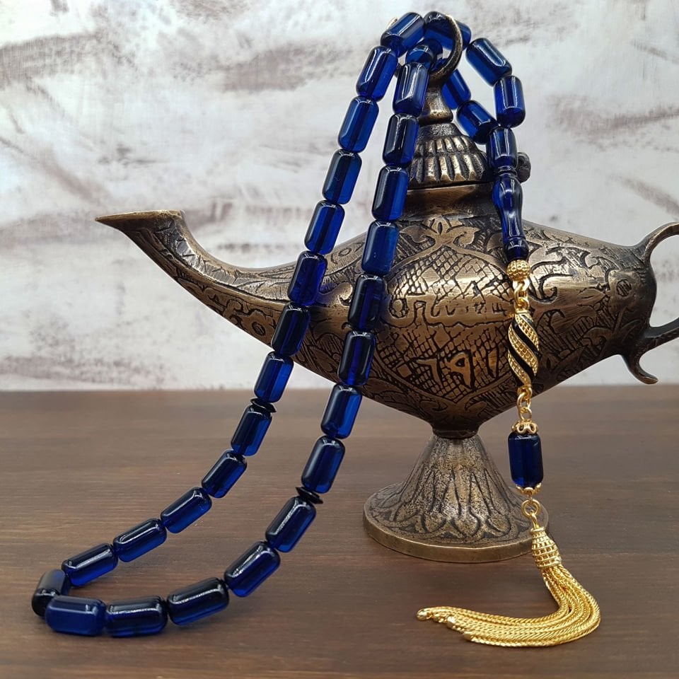 Kapsül Kesim Mavi Damla Kehribar Tesbih