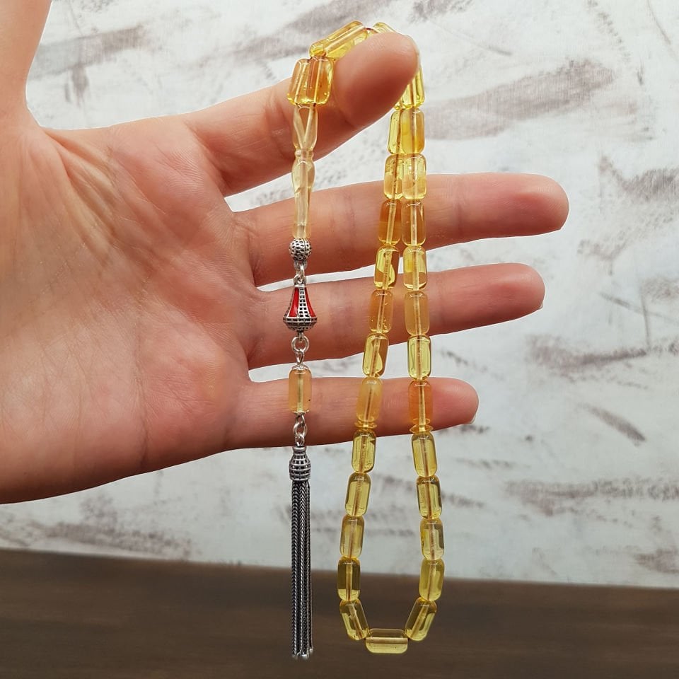 Şeffaf Kaya Damla Kehribar Tesbih