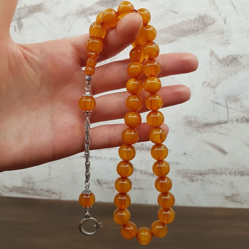 Havşa Delim Sarı Sıkma Kehribar Tesbih