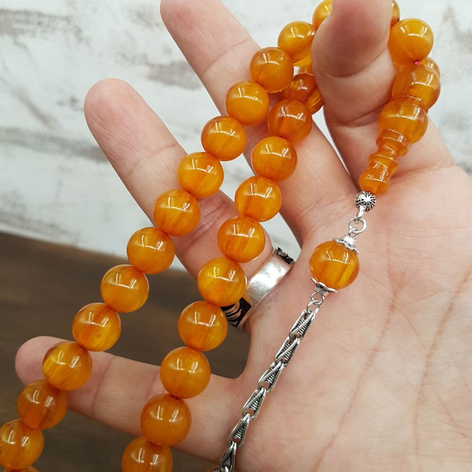 Havşa Delim Sarı Sıkma Kehribar Tesbih