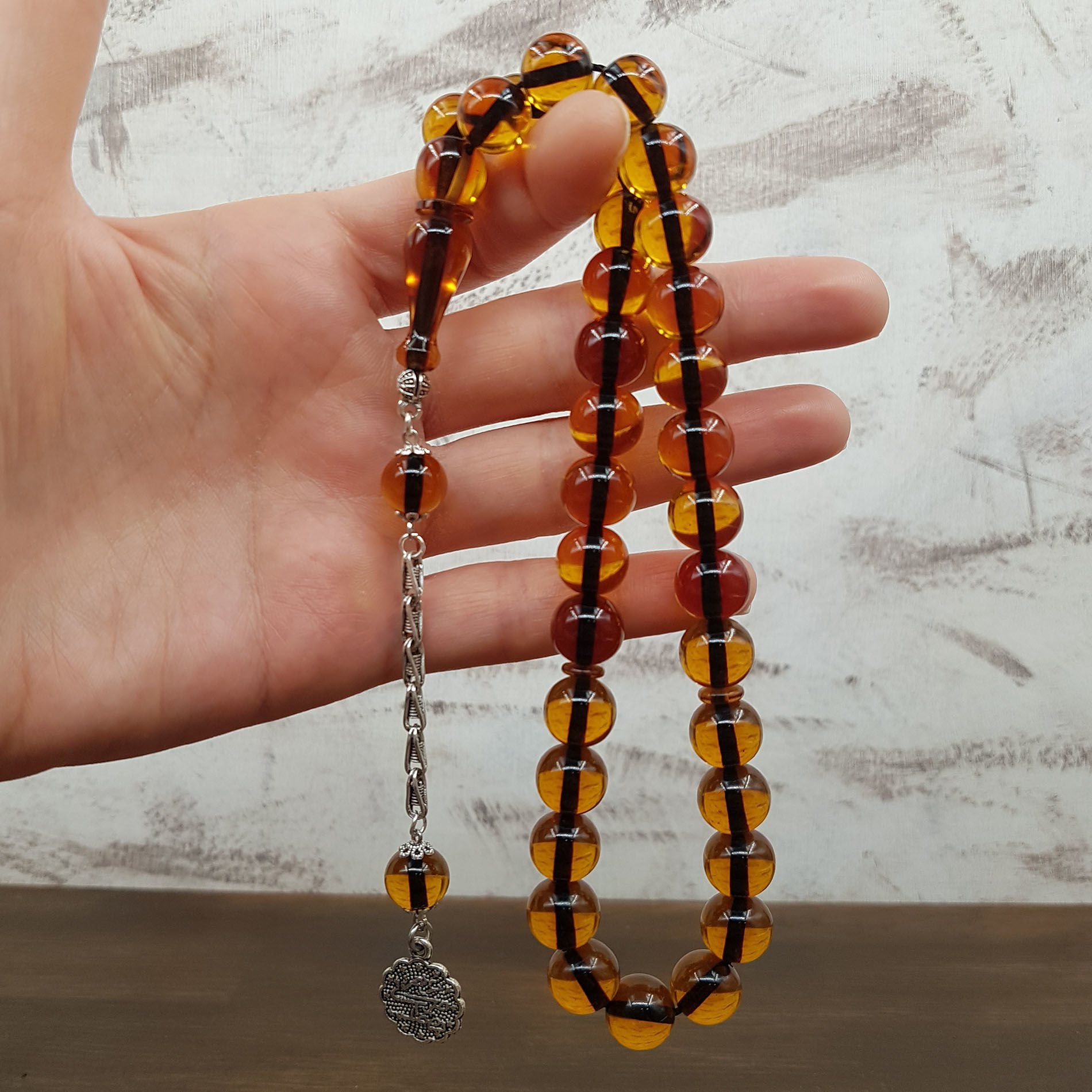 Basık Küre Sarı Ateş Kehribar Tesbih