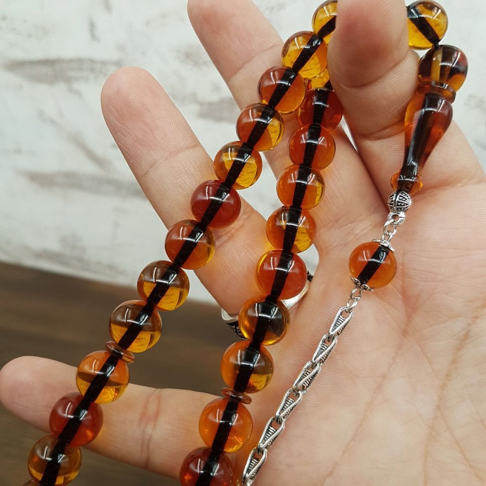 Basık Küre Sarı Ateş Kehribar Tesbih