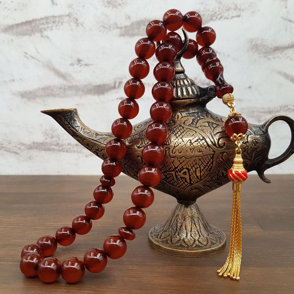 Gümüş Püskül Kahverengi Küre Sıkma Kehribar Tesbih