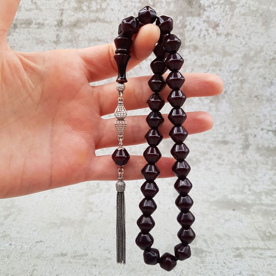 Gümüş Püskül Kahverengi Sığırcık Kesim Sıkma Kehribar