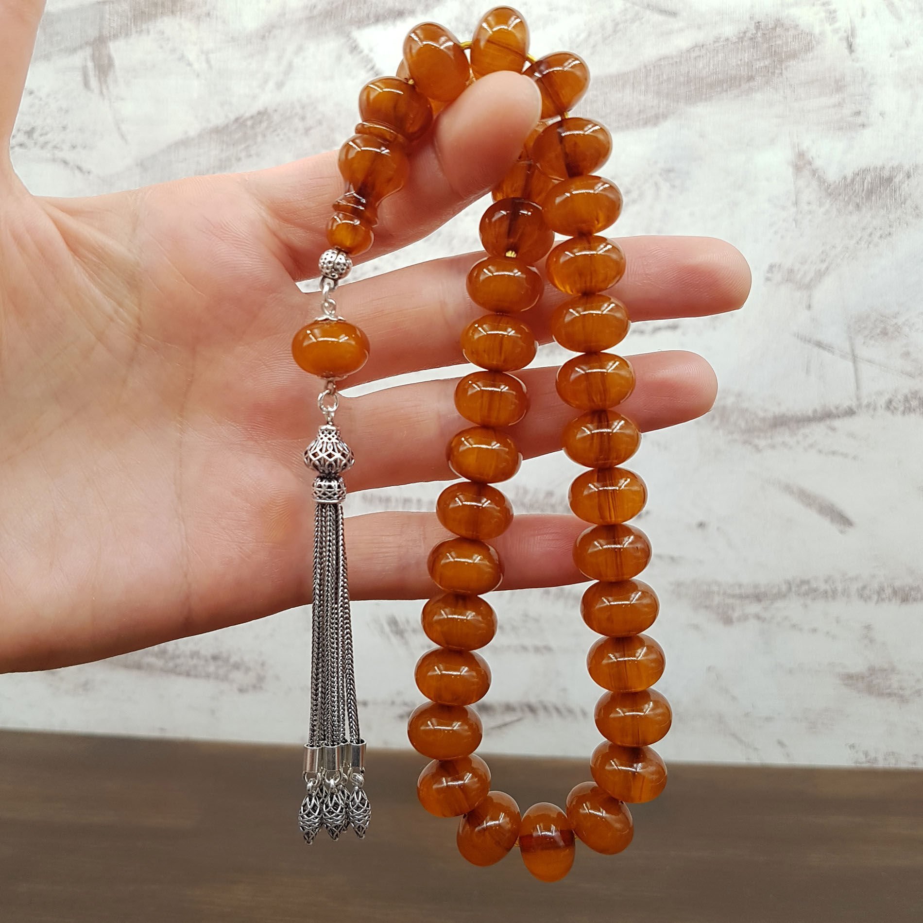 Gümüş Püskül İmame Oturtma Teker Sıkma Kehribar