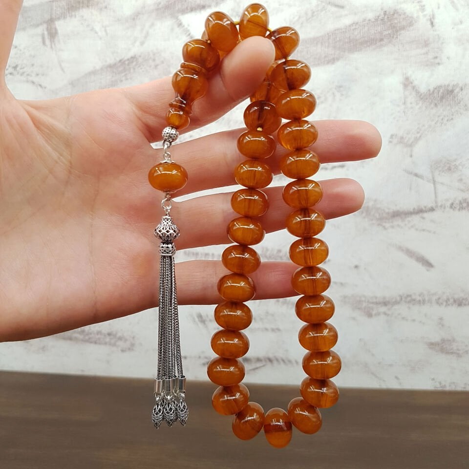 Gümüş Püskül İmame Oturtma Teker Sıkma Kehribar