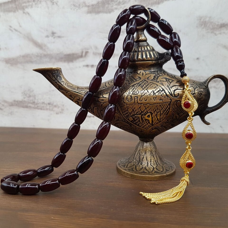 Gümüş Püskül Özel Tasarım Sıkma Kehribar Tesbih