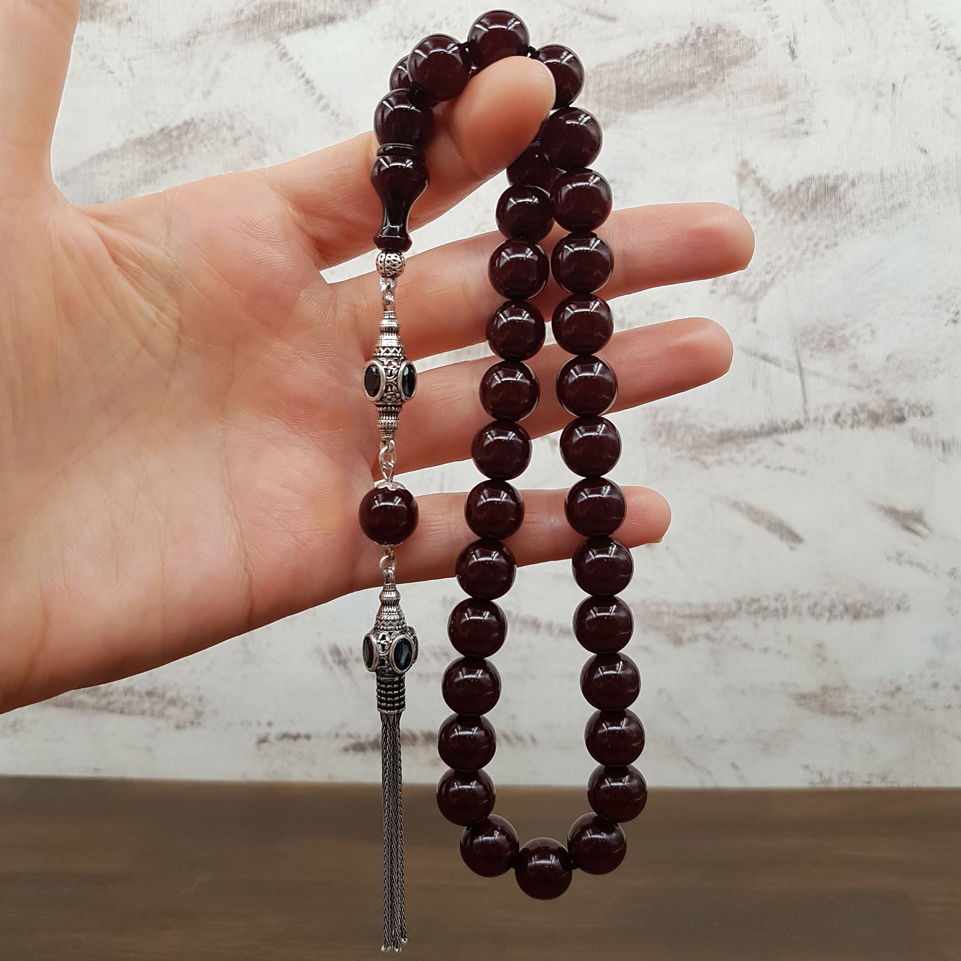 Gümüş Püskül Osmanlı Torunu Küre Sıkma Kehribar