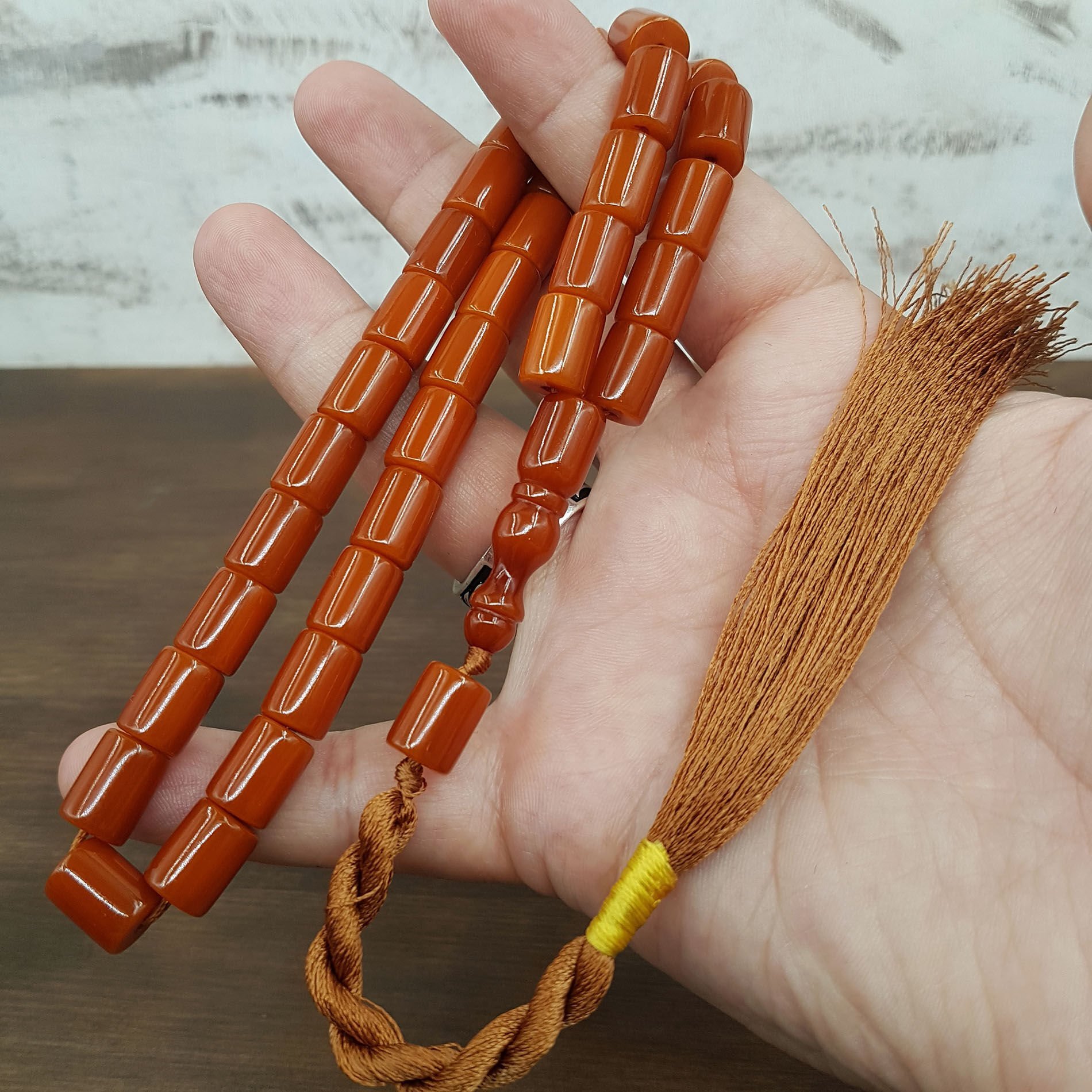 Karamel Oval Kesme Sıkma Kehribar Tesbih