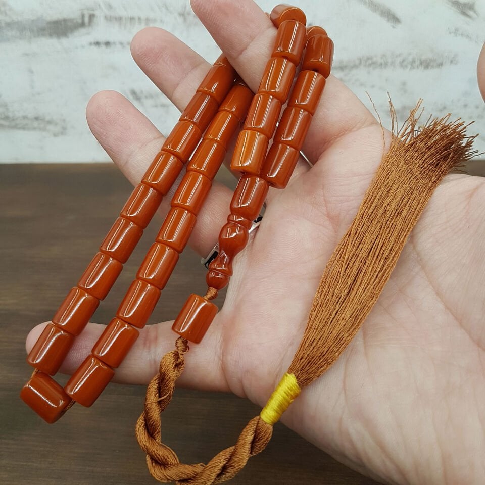 Karamel Oval Kesme Sıkma Kehribar Tesbih