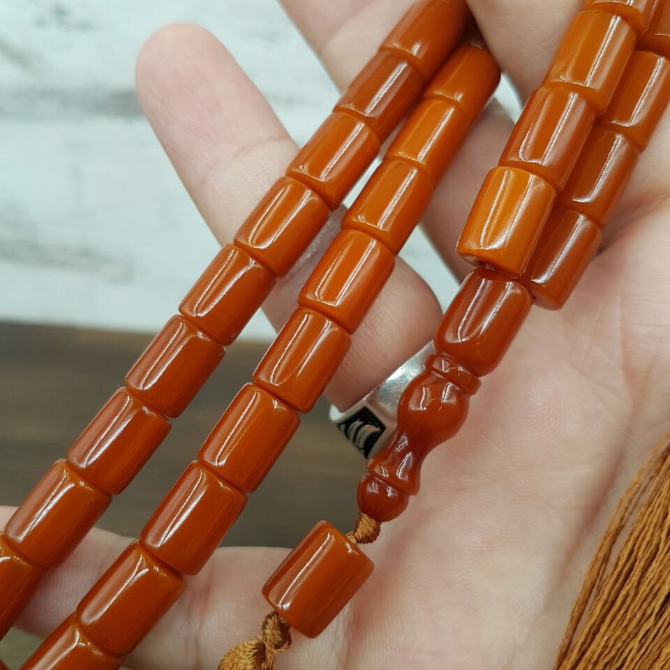 Karamel Oval Kesme Sıkma Kehribar Tesbih