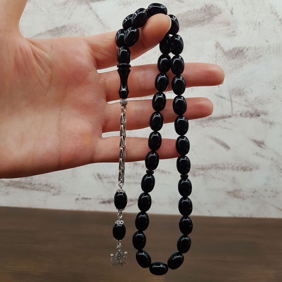 Siyah Beyzi Kesim Ateş Kehribar Tesbih