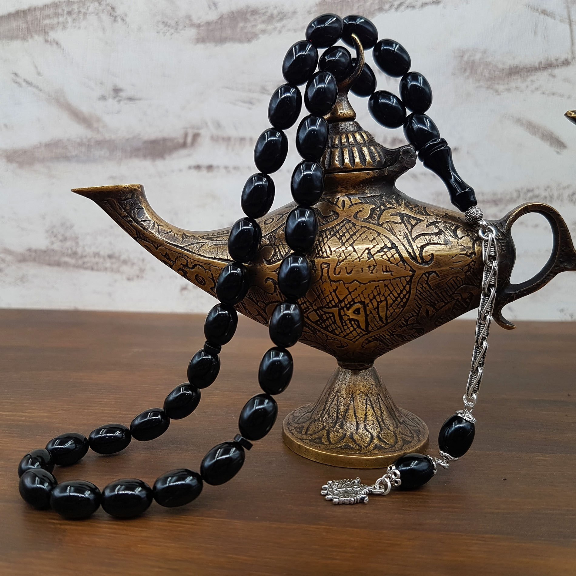 Siyah Beyzi Kesim Ateş Kehribar Tesbih