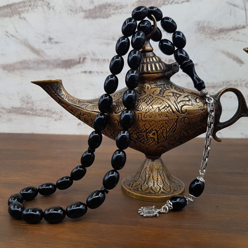 Siyah Beyzi Kesim Ateş Kehribar Tesbih