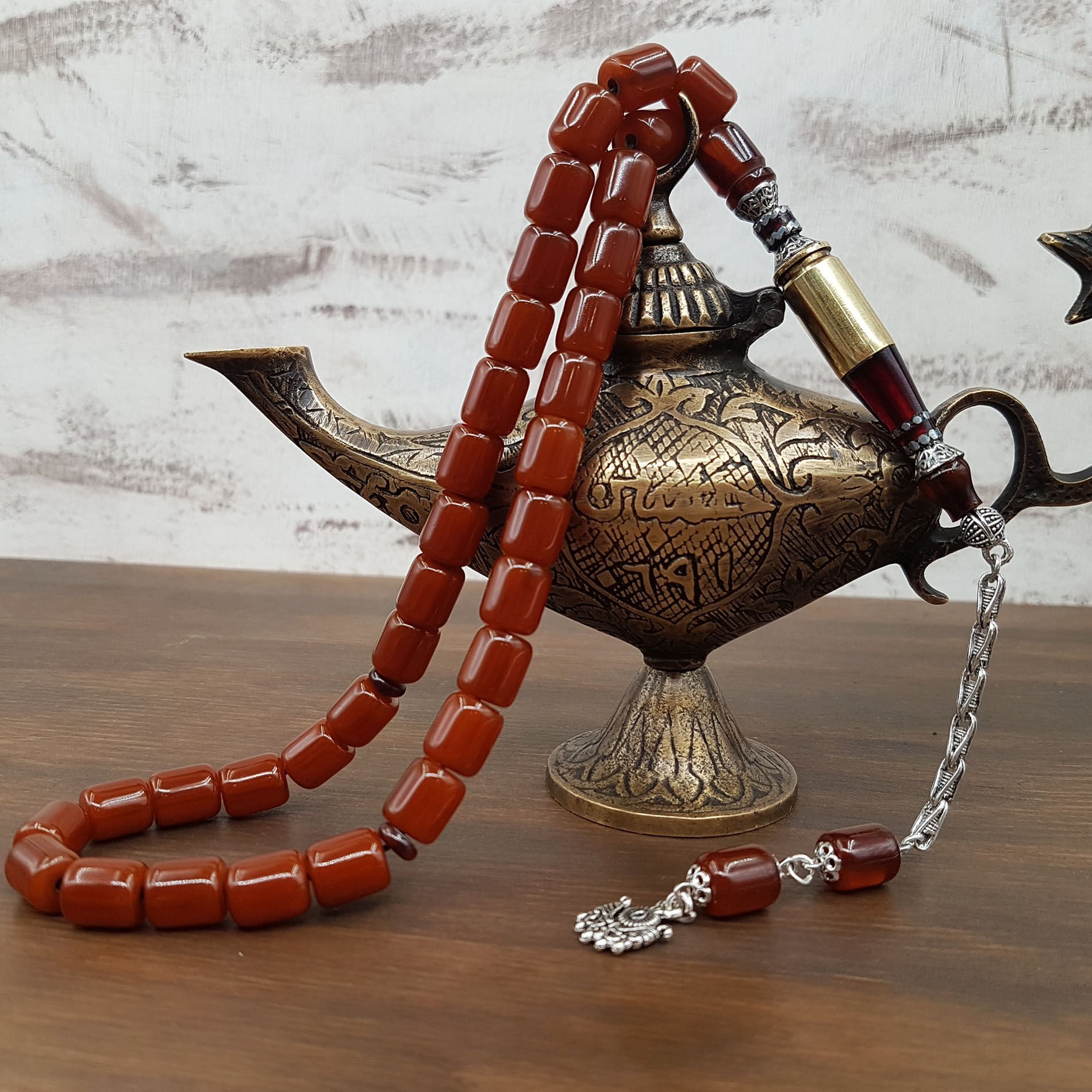 Nakkaş İmame Kahverengi Sıkma Kehribar Tesbih