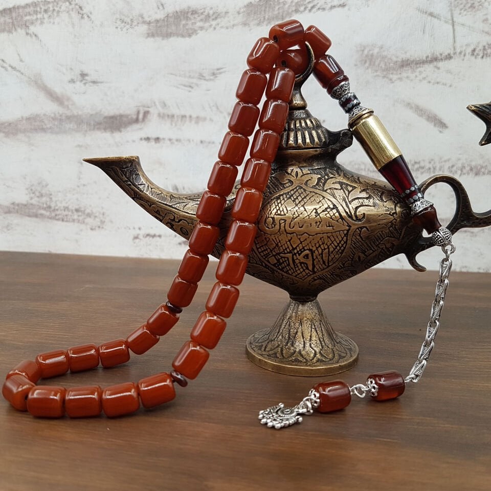 Nakkaş İmame Kahverengi Sıkma Kehribar Tesbih