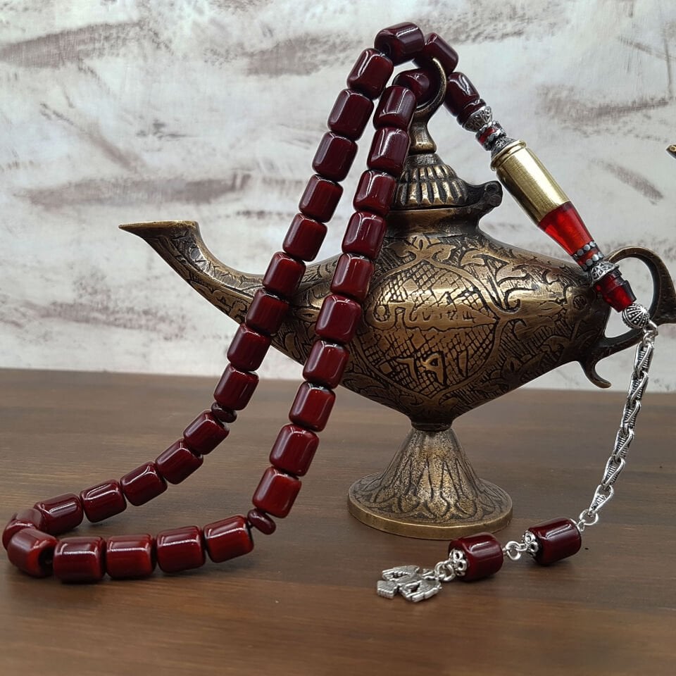 Nakkaş İmame Bordo Sıkma Kehribar Tesbih