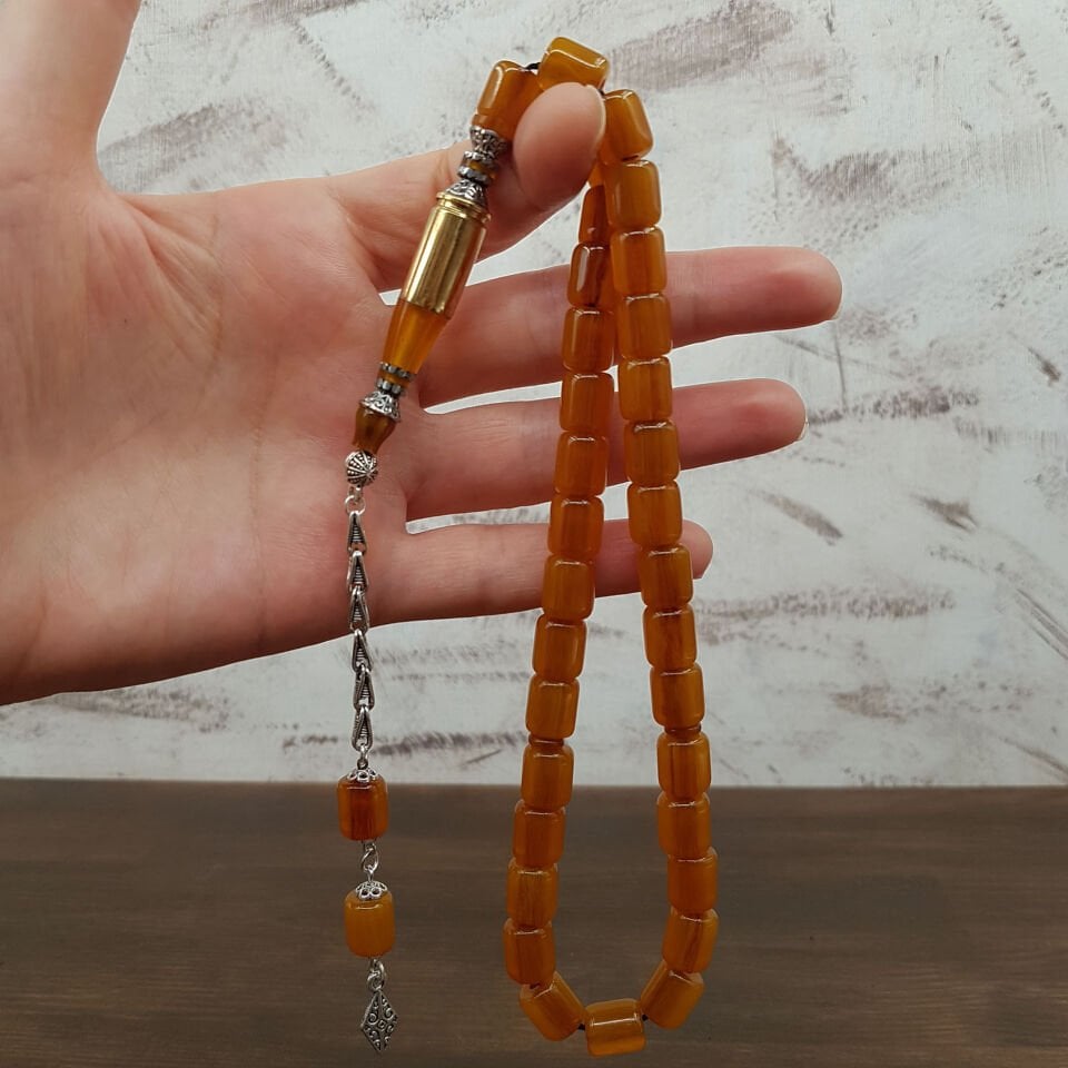 Nakkaş İmame Sarı Sıkma Kehribar Tesbih