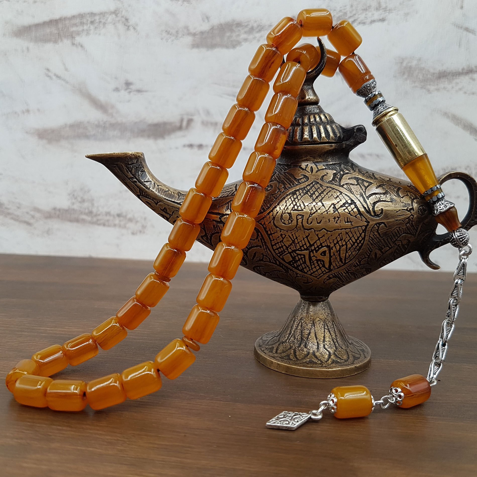 Nakkaş İmame Sarı Sıkma Kehribar Tesbih