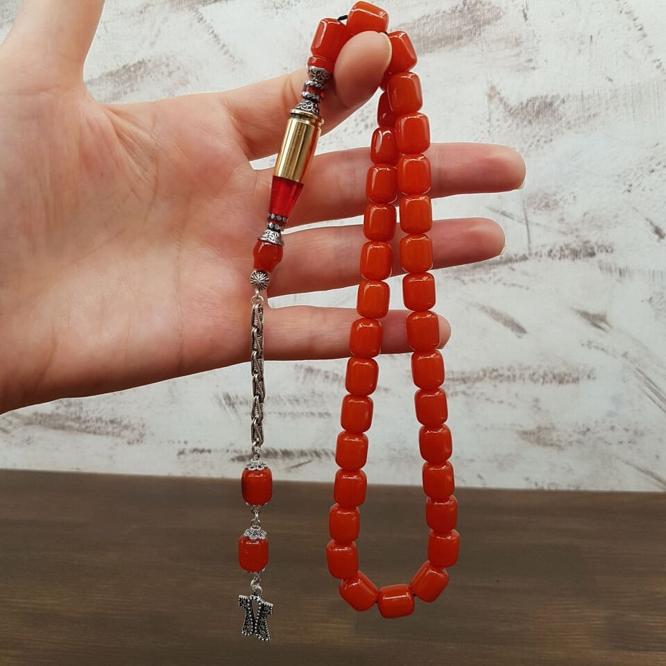 Nakkaş İmame Turuncu Sıkma Kehribar Tesbih