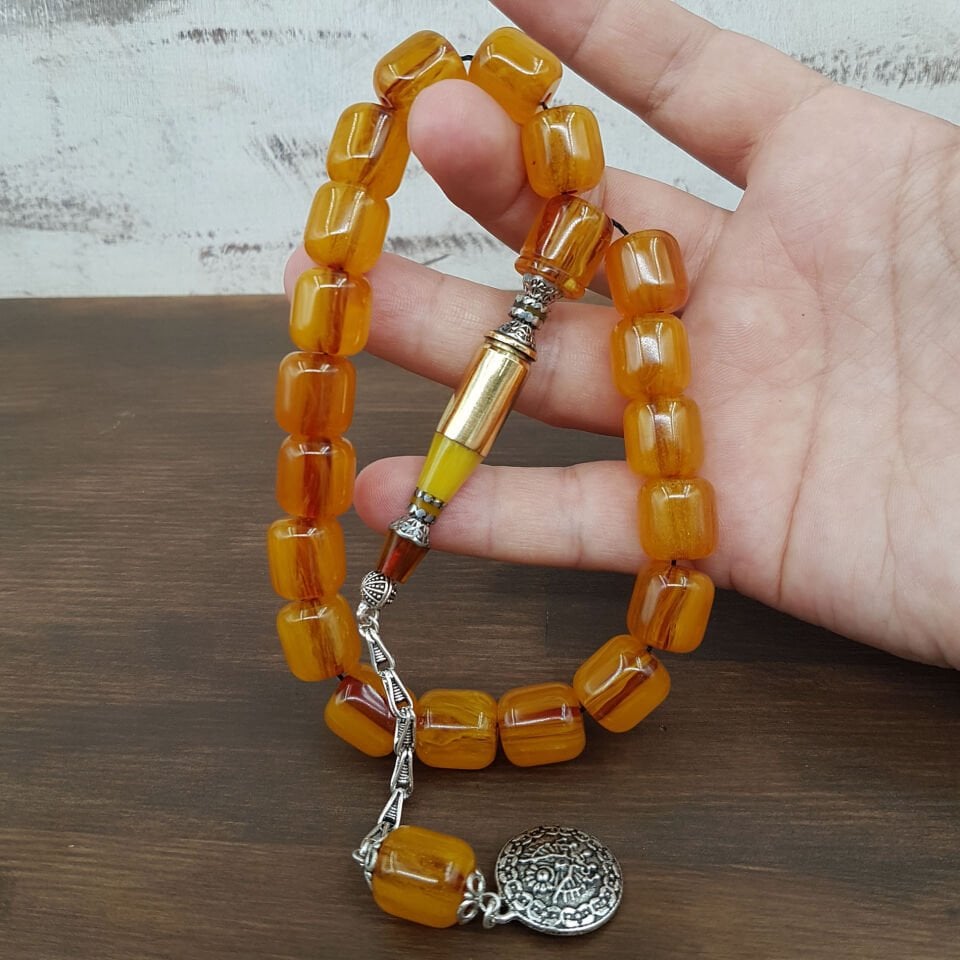 Nakkaş İmame Sarı Maskot Sıkma Kehribar Tesbih