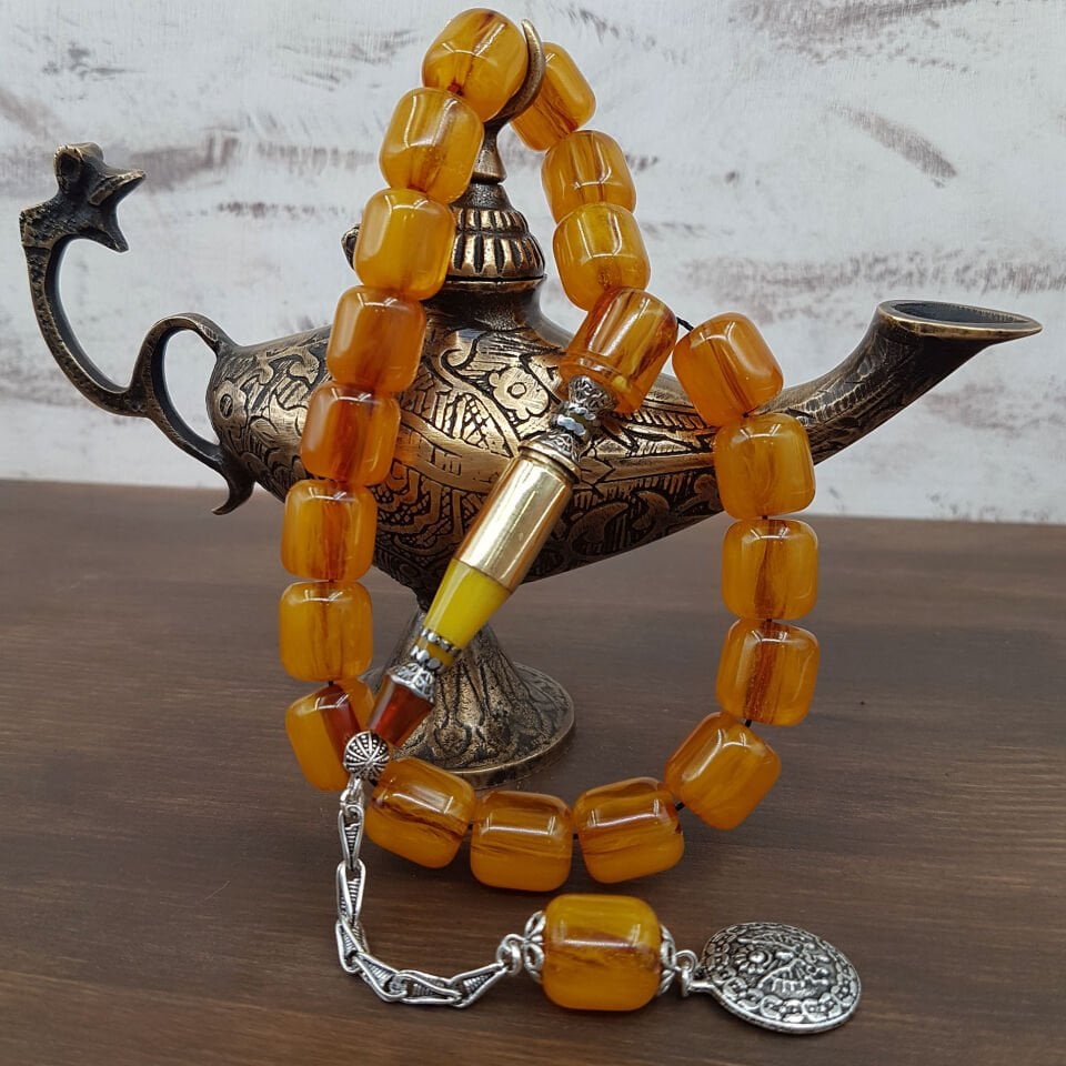 Nakkaş İmame Sarı Maskot Sıkma Kehribar Tesbih