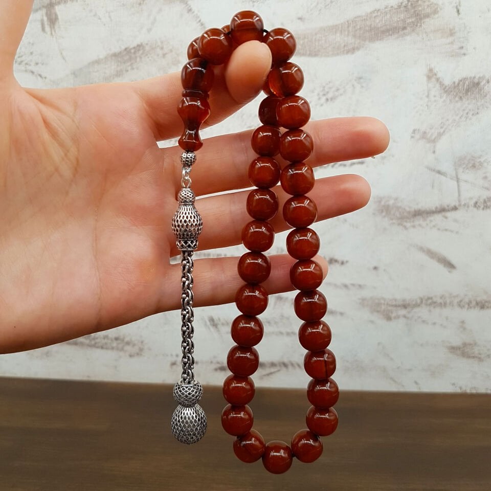 Premium Kahve Küre Sıkma Kehribar Tesbih