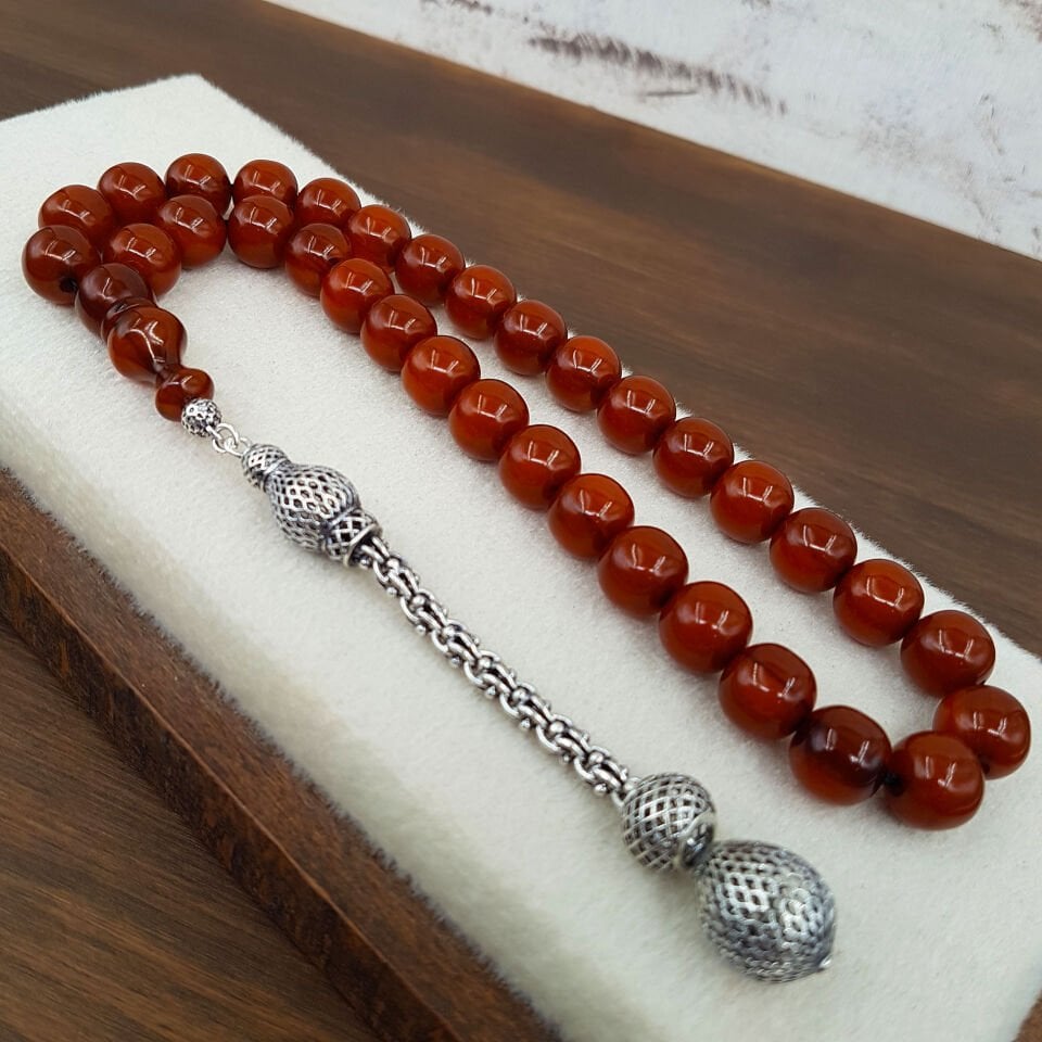 Premium Kahve Küre Sıkma Kehribar Tesbih