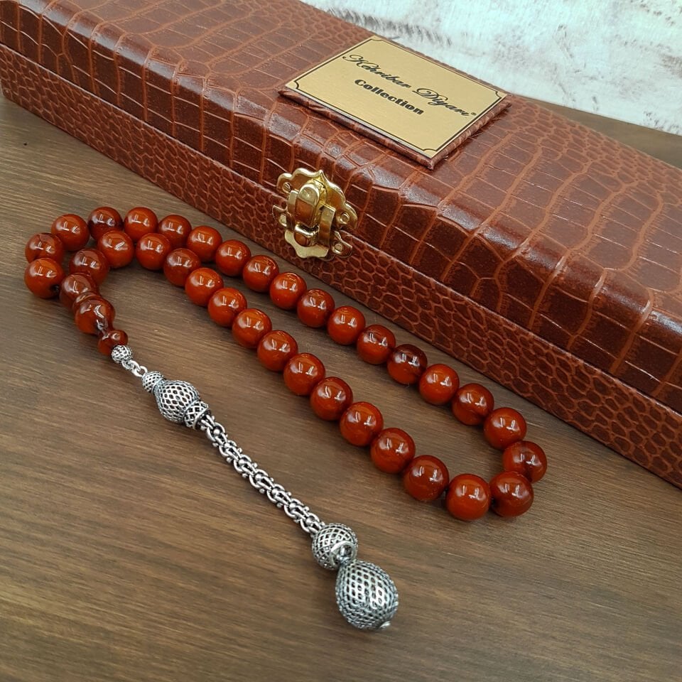 Premium Kahve Küre Sıkma Kehribar Tesbih