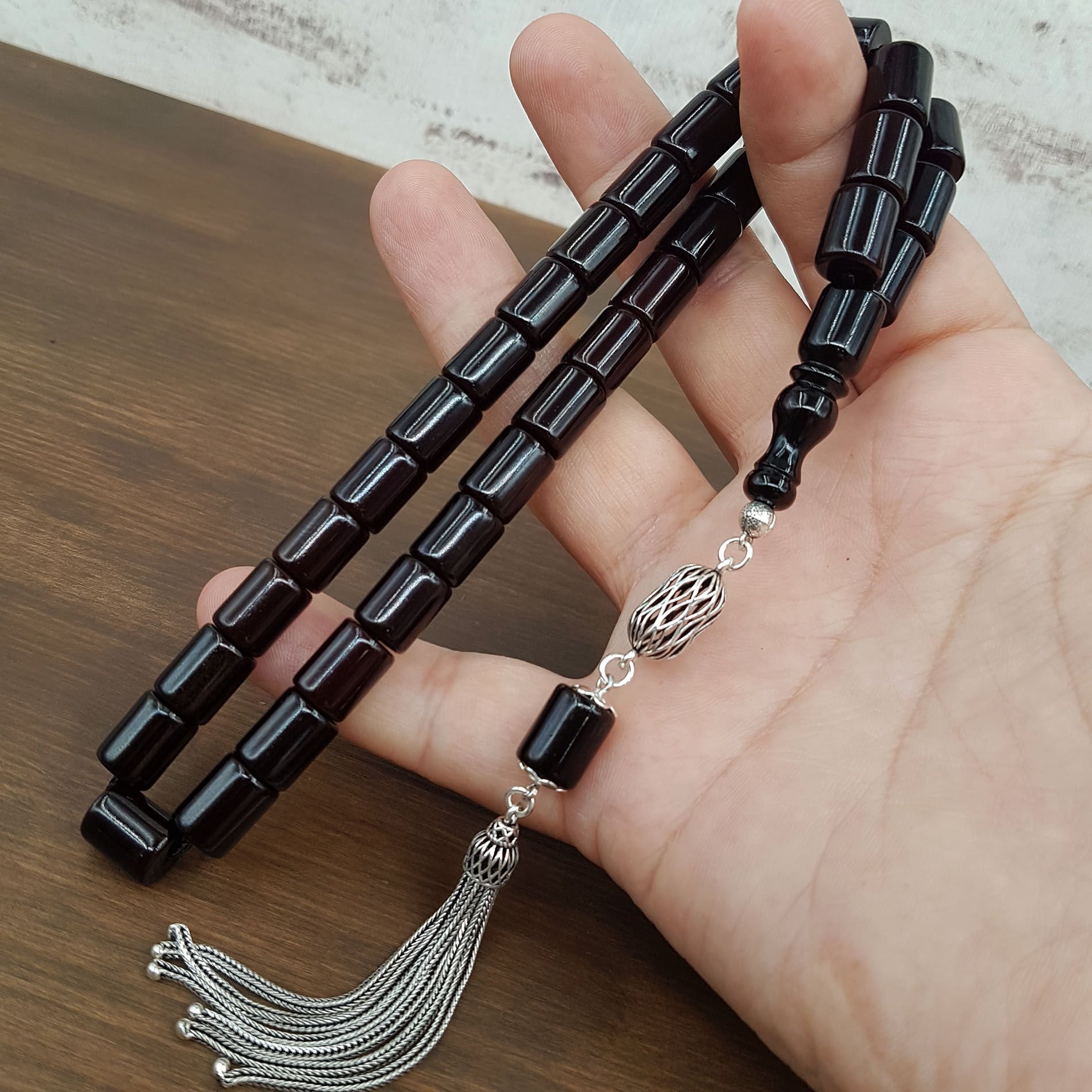 Gümüş Püskül Havşa Delim Oval Kesme Sıkma Kehribar