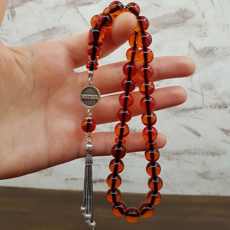 Kişiye Özel Turuncu Ateş Kehribar İsimli Tesbih