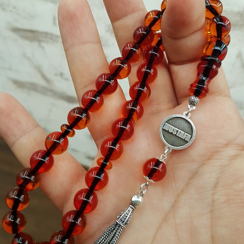 Kişiye Özel Turuncu Ateş Kehribar İsimli Tesbih