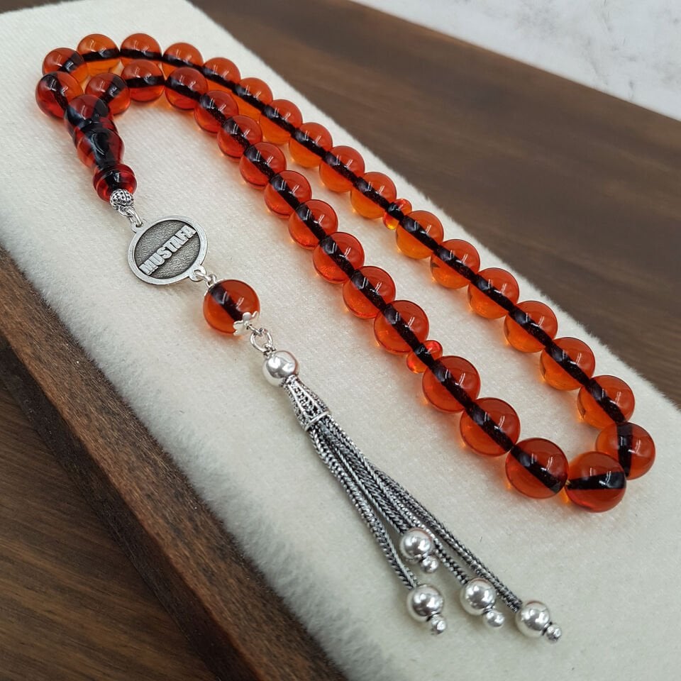 Kişiye Özel Turuncu Ateş Kehribar İsimli Tesbih