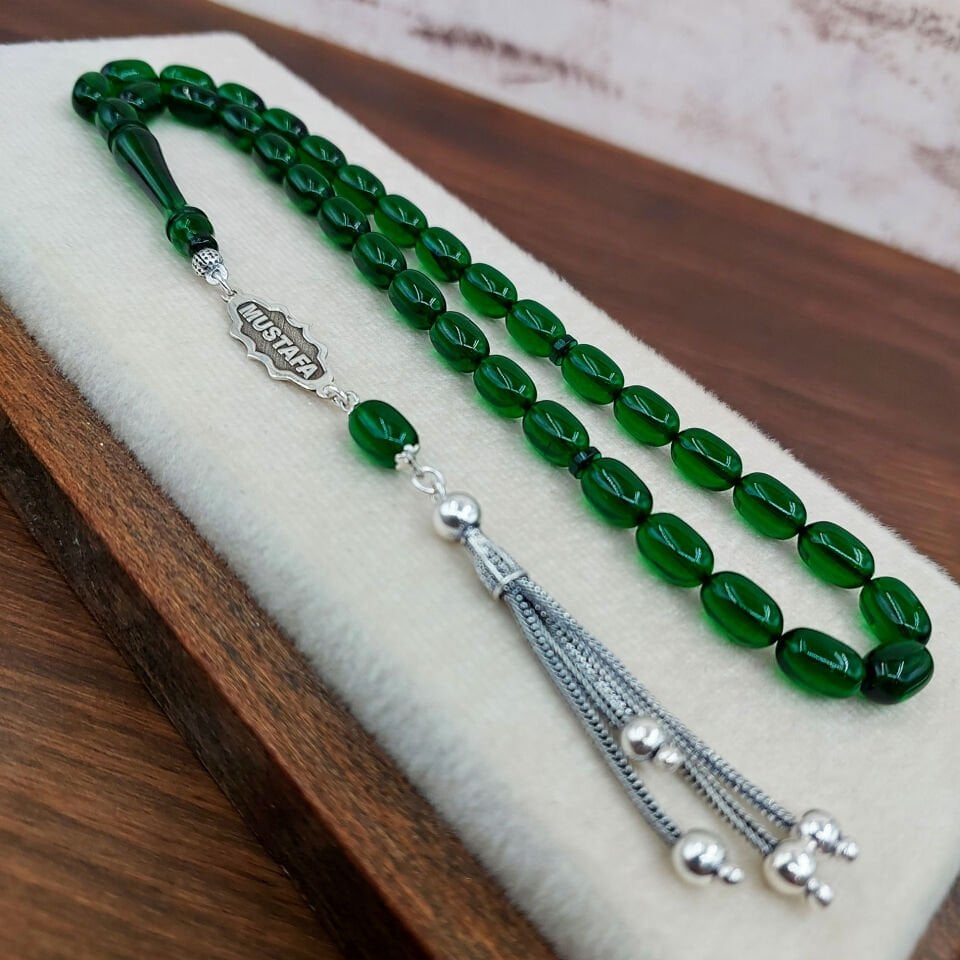 Kişiye Özel Yeşil Ateş Kehribar Tesbih